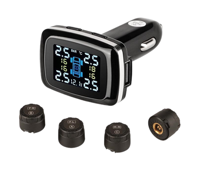 Tyre Pressure Monitoring System 4x External Sensors Cigarette Lighter LCD Display